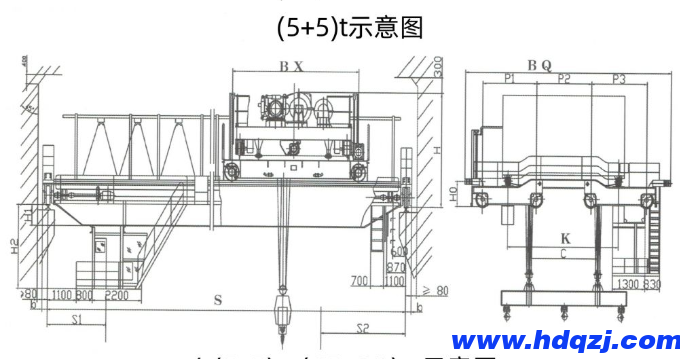 上旋轉(zhuǎn)伸縮掛梁電磁橋式起重機